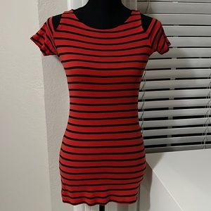 Red & Black Striped Mini Dress, size medium